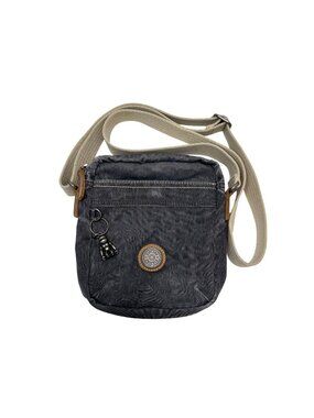 Kipling Hisa Distressed Black Gray Crossbody Bag With 3 Compartments and Monkey